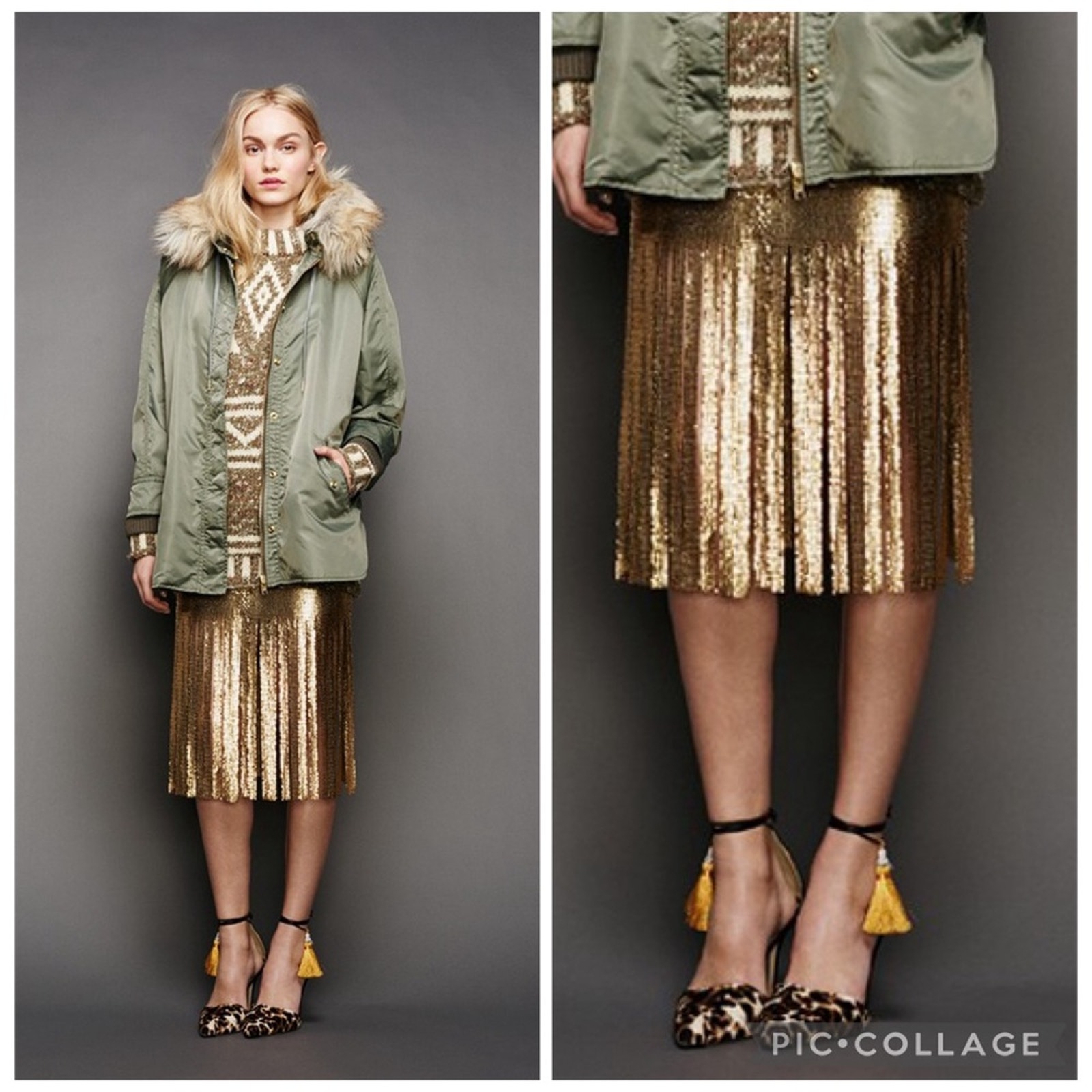 J.Crew Collection F/W 2015 Wool Chainmail Fringe Metallic Skirt Size 12